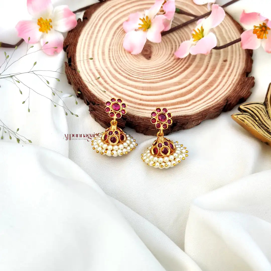 Vintage Inspired look Kemp stone Jhumka - Ruby