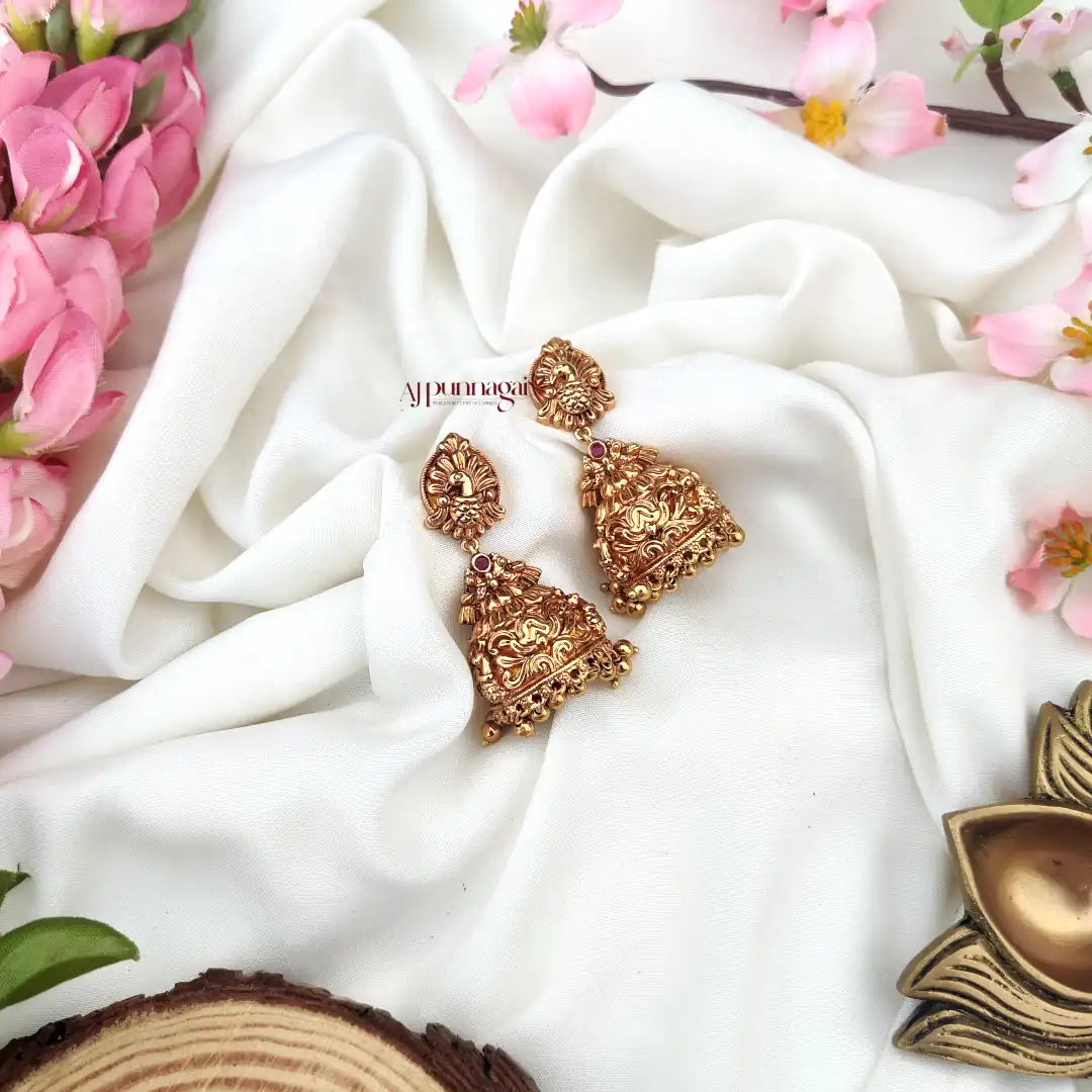 Lovely Peacock Designed Jhumka with AD stone