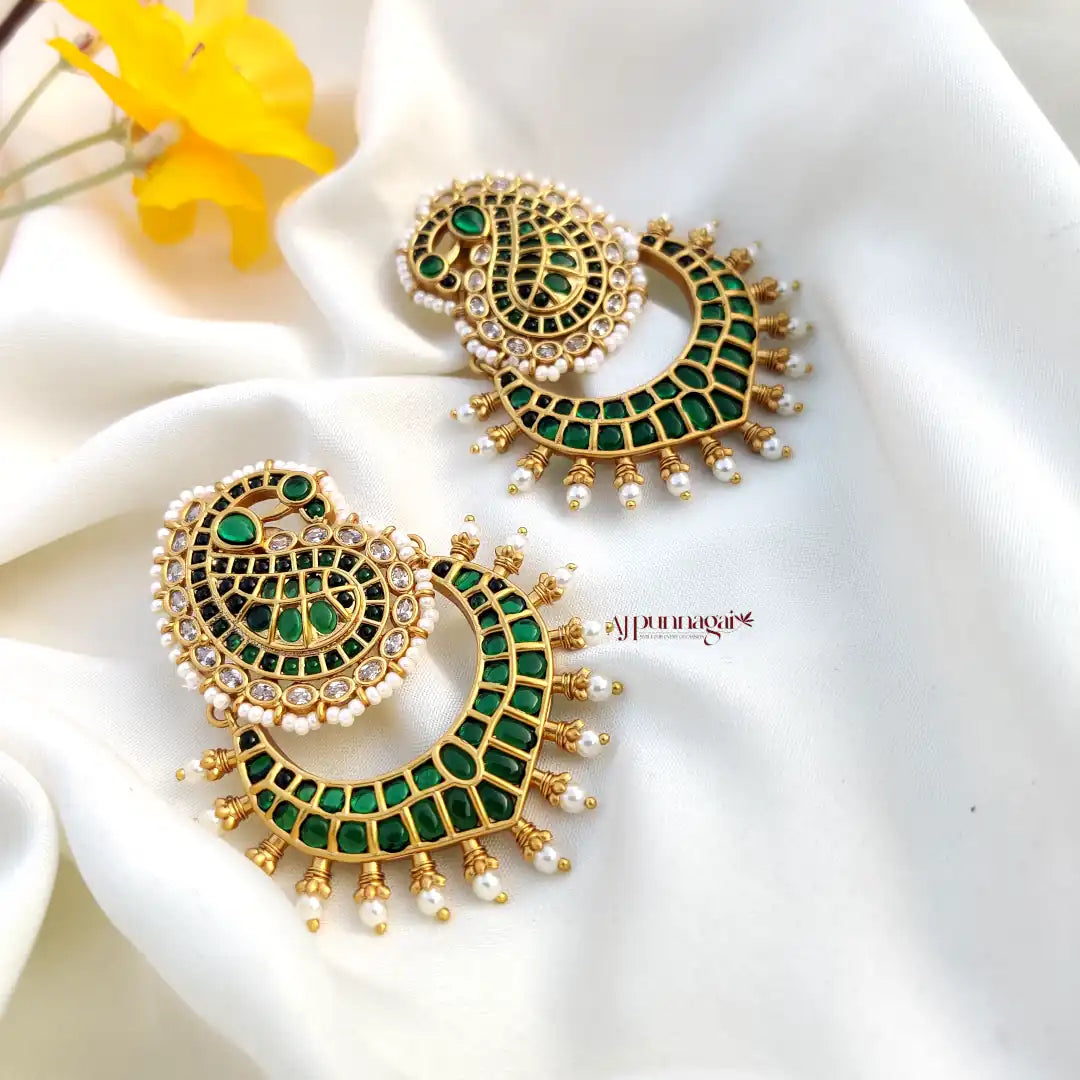 Stunning design Green kemp stone Chandbali Earring