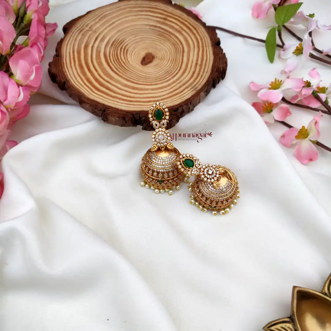 Royal AD stone Bridal Jhumka - Green