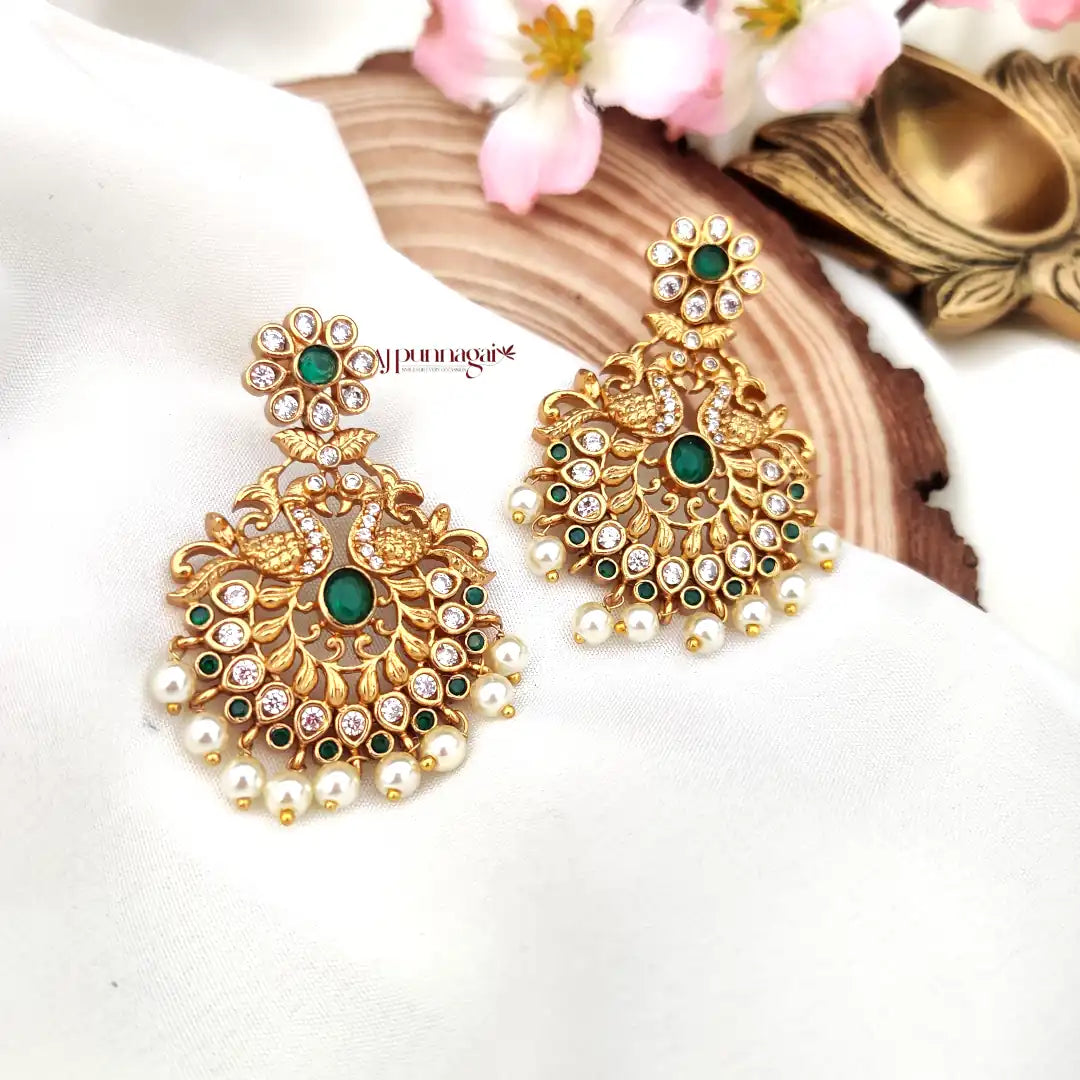 Sparkling AD stone Peacock Earring - Green