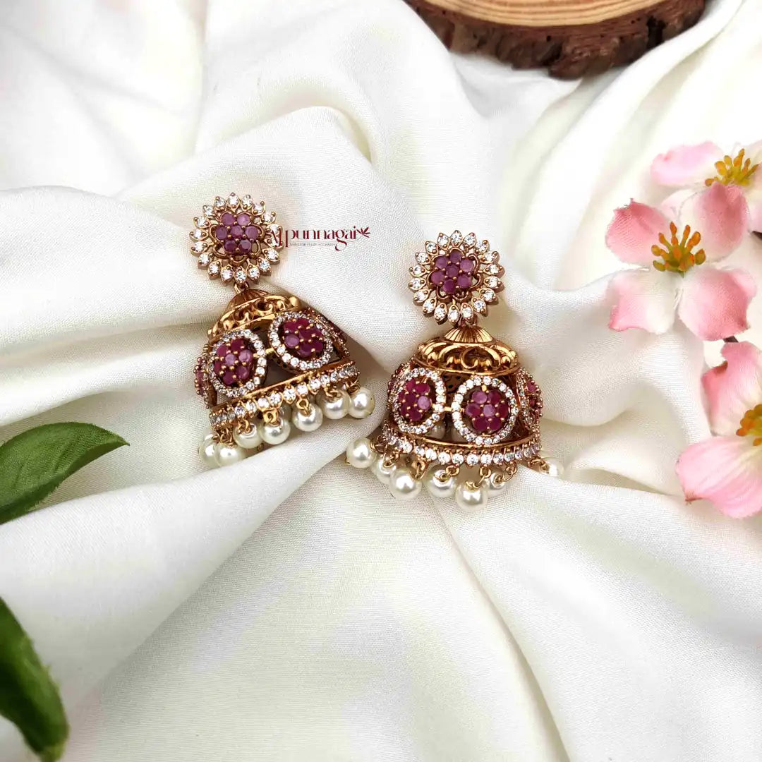 Minimalist design AD stone Jhumka - Ruby