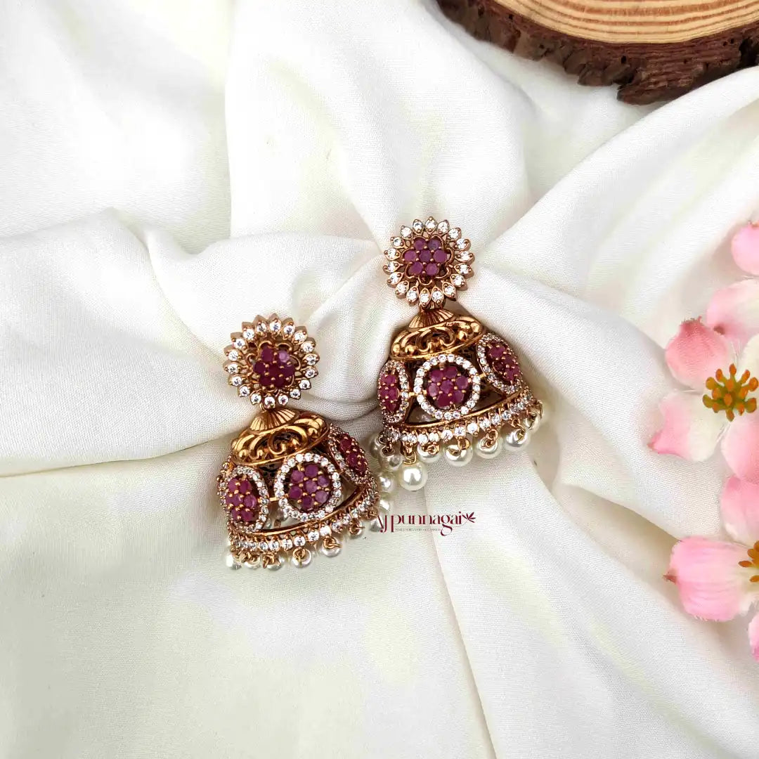 Minimalist design AD stone Jhumka - Ruby