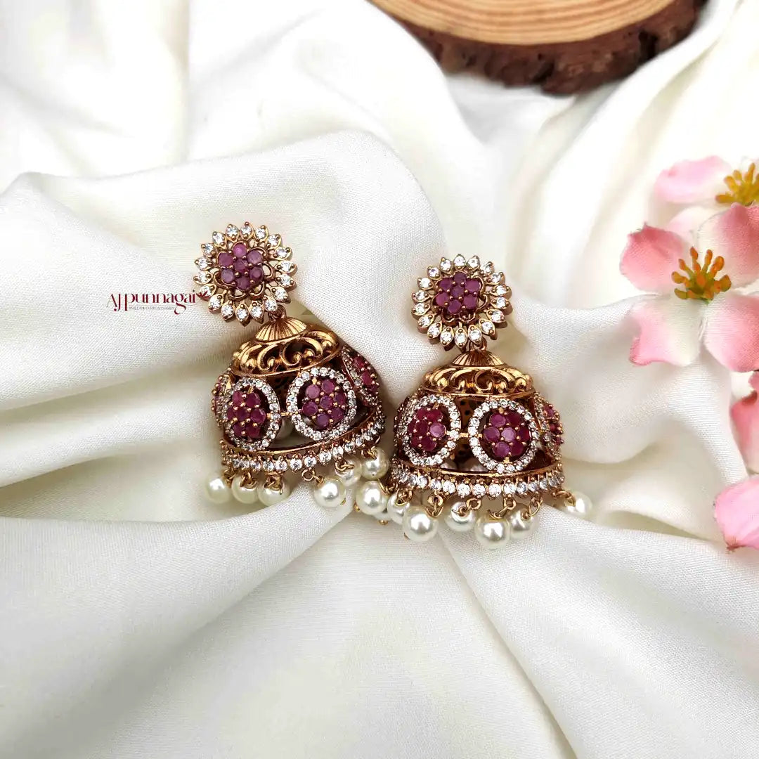 Minimalist design AD stone Jhumka - Ruby