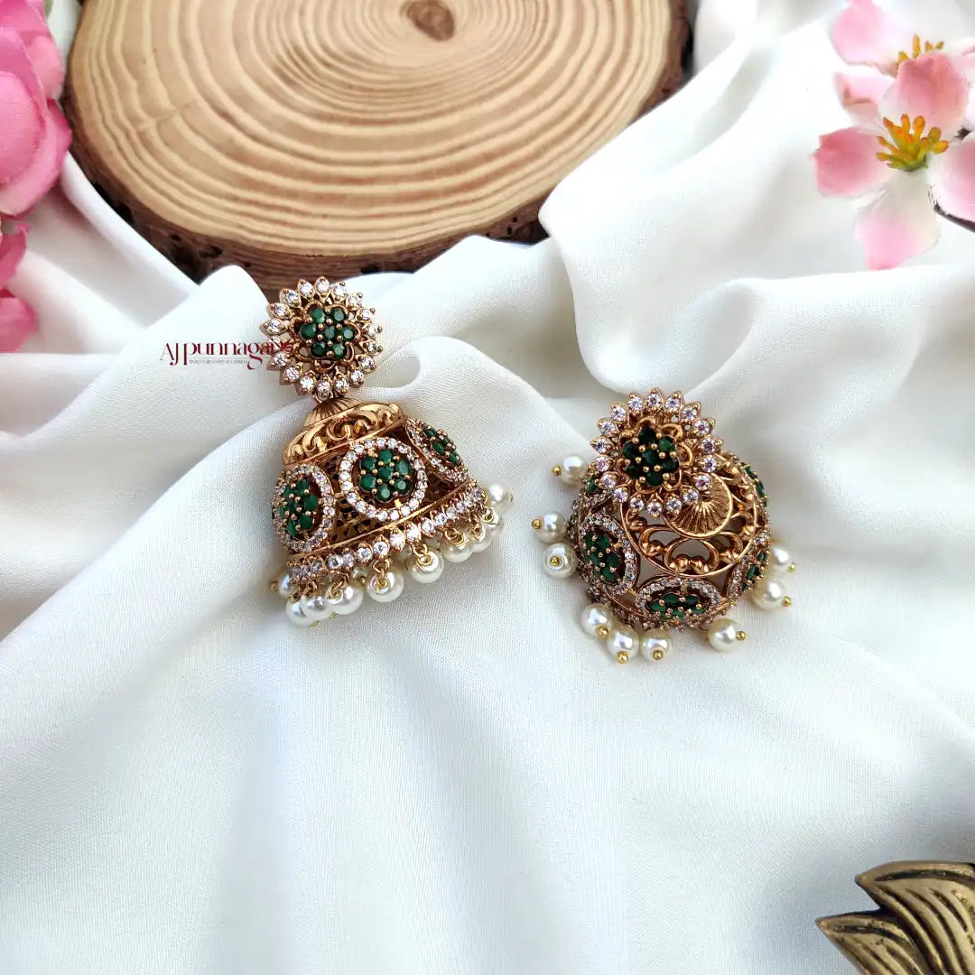 Minimalist design AD stone Jhumka - Green