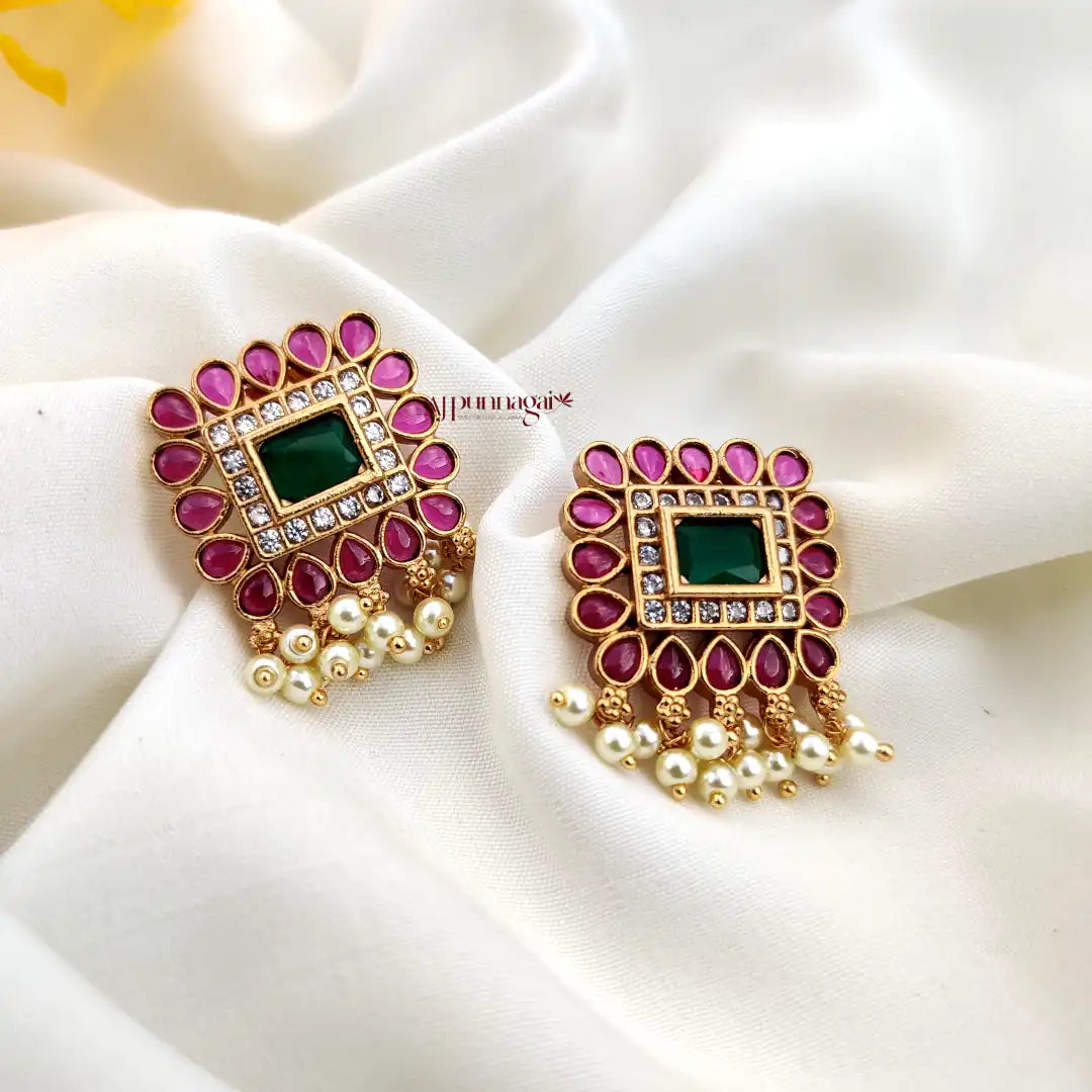 Stylish square shape Pearl Earring - Multi