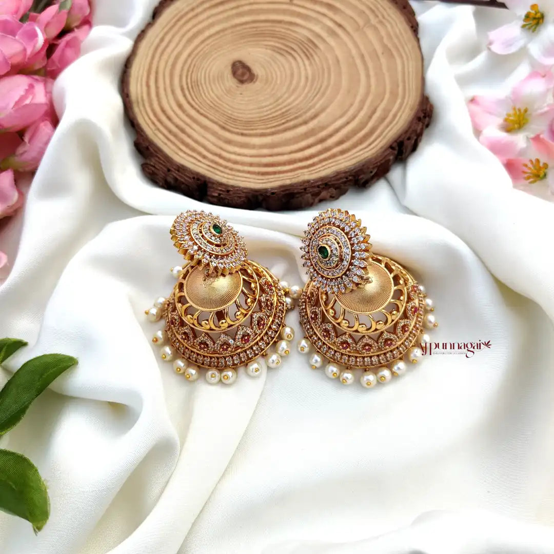 Gorgeously crafted Grand AD stone Big size Jhumka