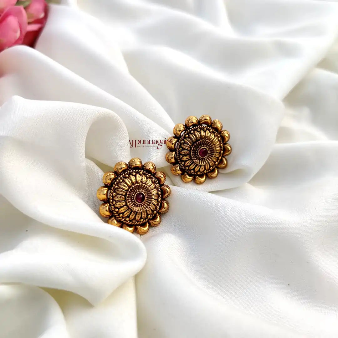 Splendid Chakra Design Antique finish Earring - Ruby