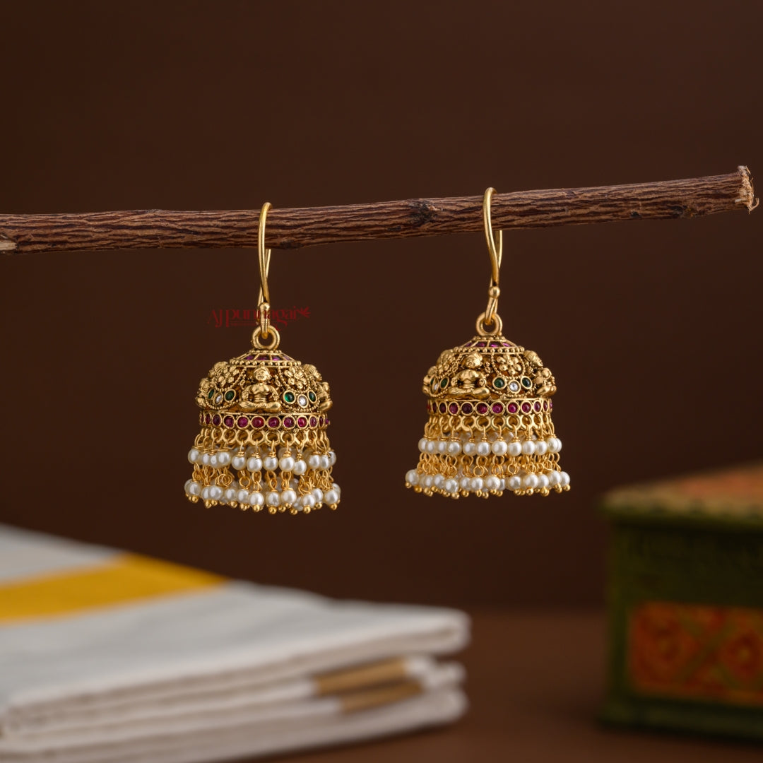 Stunning Lakshmi Jhumka With Pearl - Multi