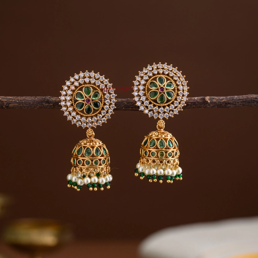 Dazzling Floral Jhumka - Green