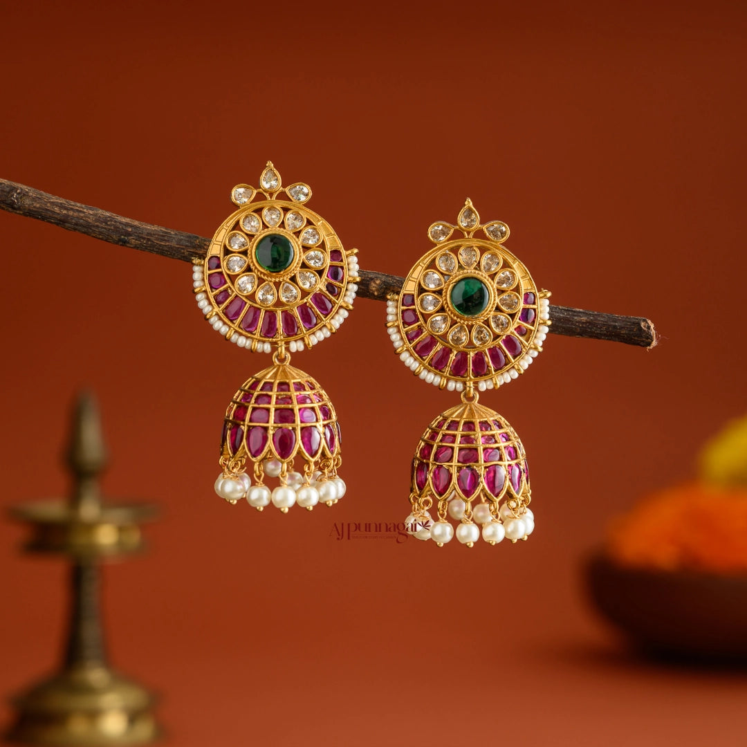 Floral Kemp Jhumka - Multi