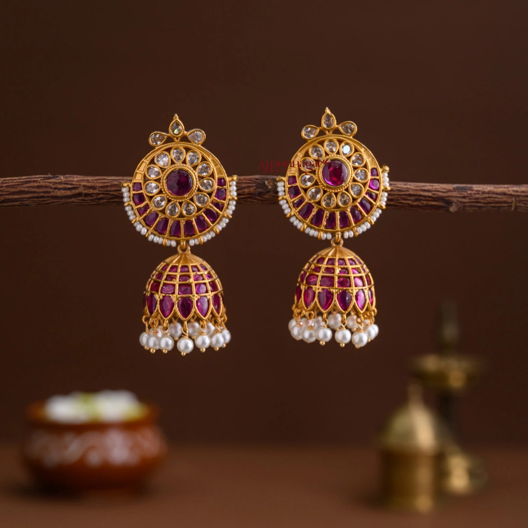Floral Kemp Jhumka - Ruby