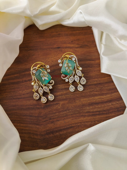 Leafy AD Stone Earring - Pastel Blue