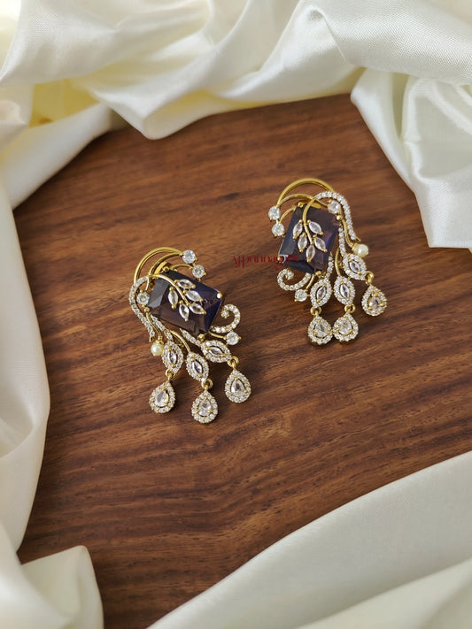Leafy AD Stone Earring - Purple