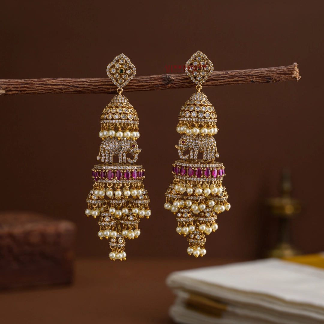 Dazzling AD Elephant Jhumka - Ruby