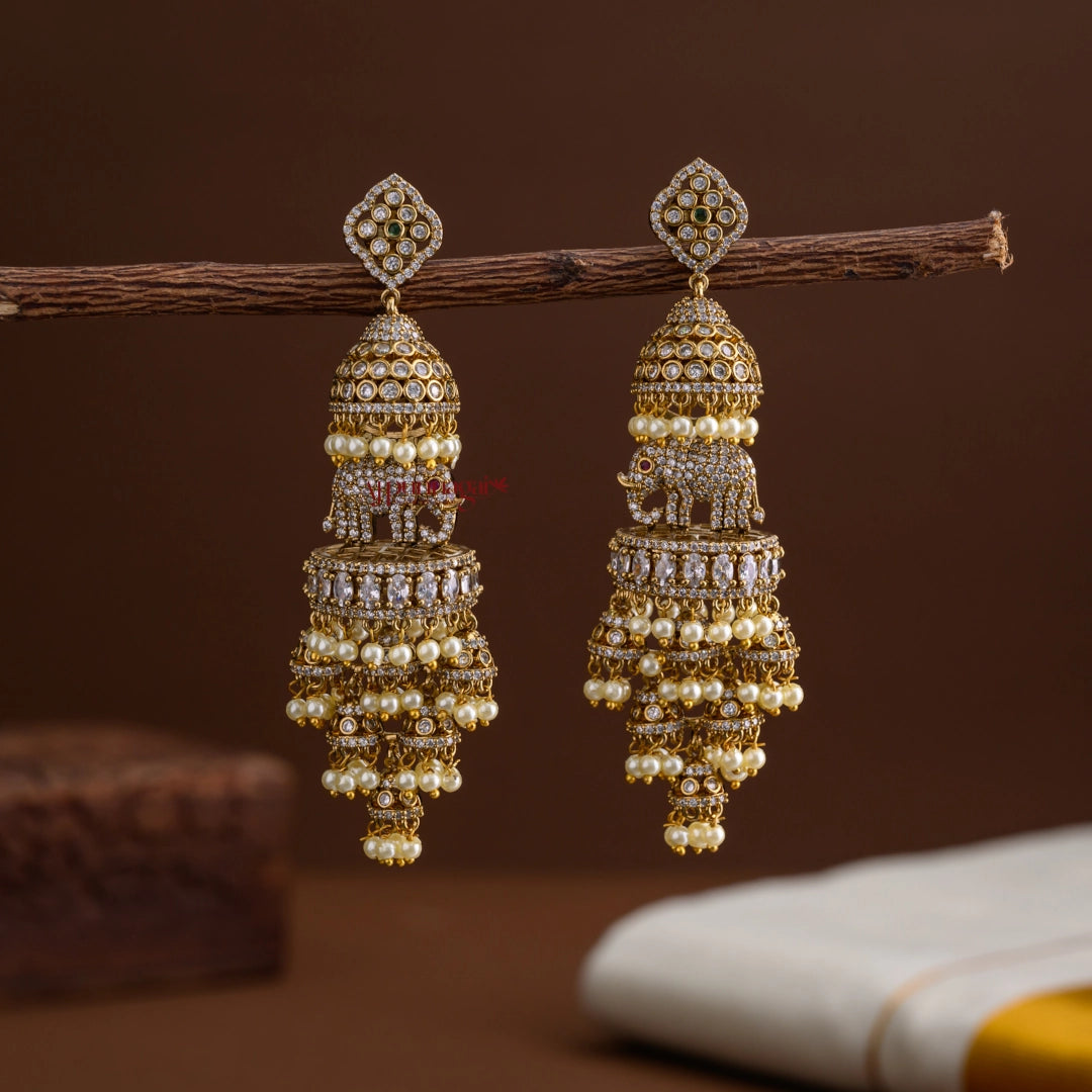 Dazzling AD Elephant Jhumka - White