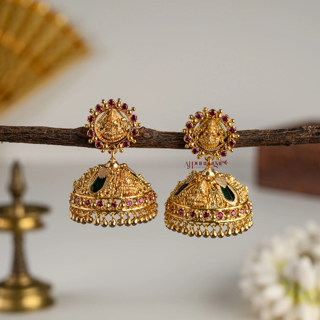 Green Nagapadam With Lakshmi Gold Finish Jhumka