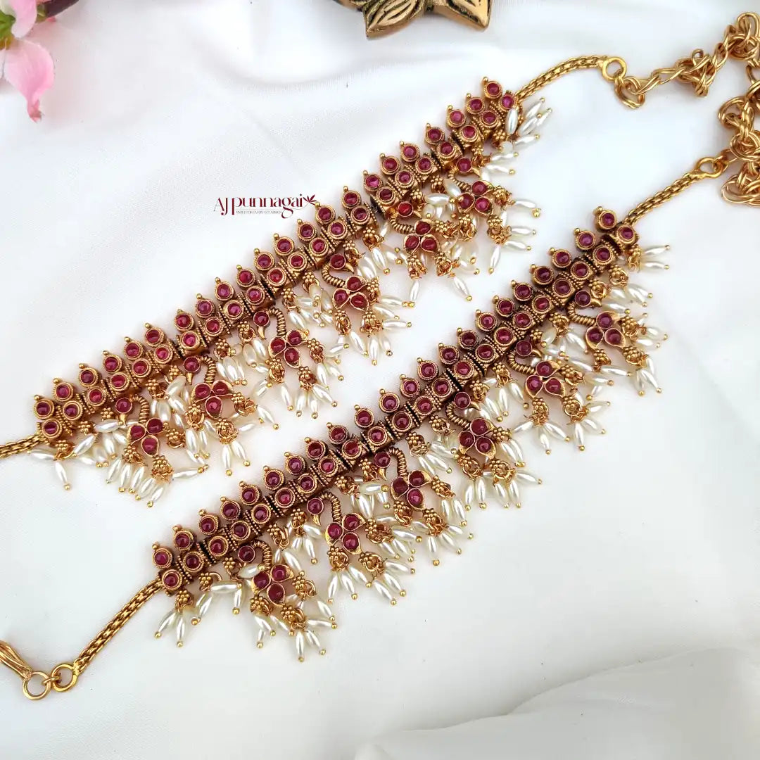Majestic Peacock design Armlet with Rice Pearl - Ruby