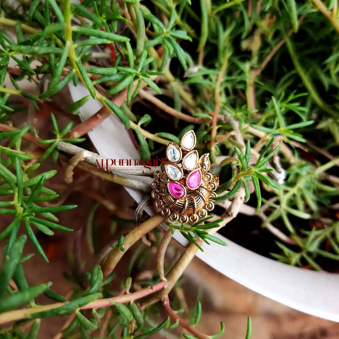 Royal touch Floral Finger ring - Ruby & White