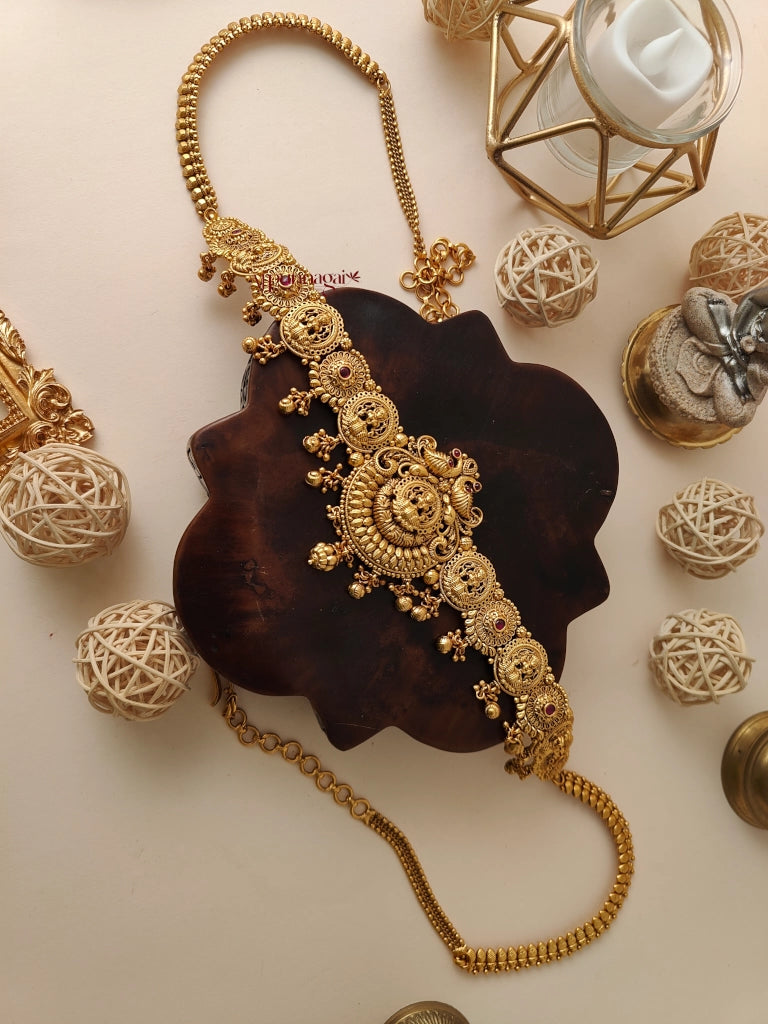 Gold Look Alike Lakshmi Bridal Hip Chain - Ruby