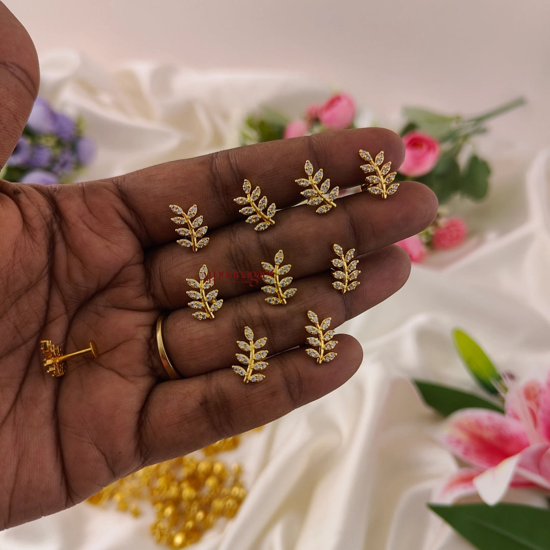 2 in 1 Leafy AD Stone Nose Pin / Second Stud - Piece