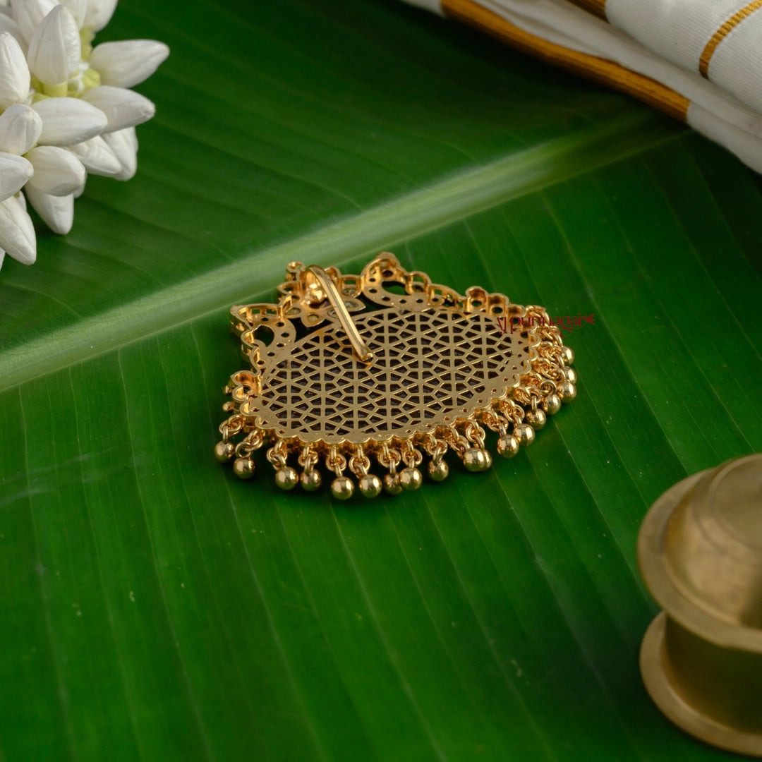 Royal Look Peacock Pendant - Maroon With Green