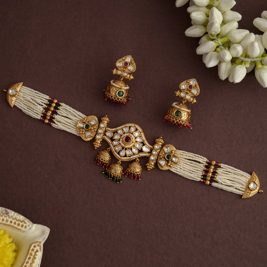 Dazzling Kundan Pearl Choker - Multi