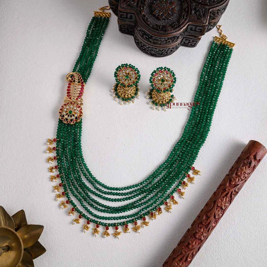 Royal Look Multi Layered Beaded Haram - Dark Green
