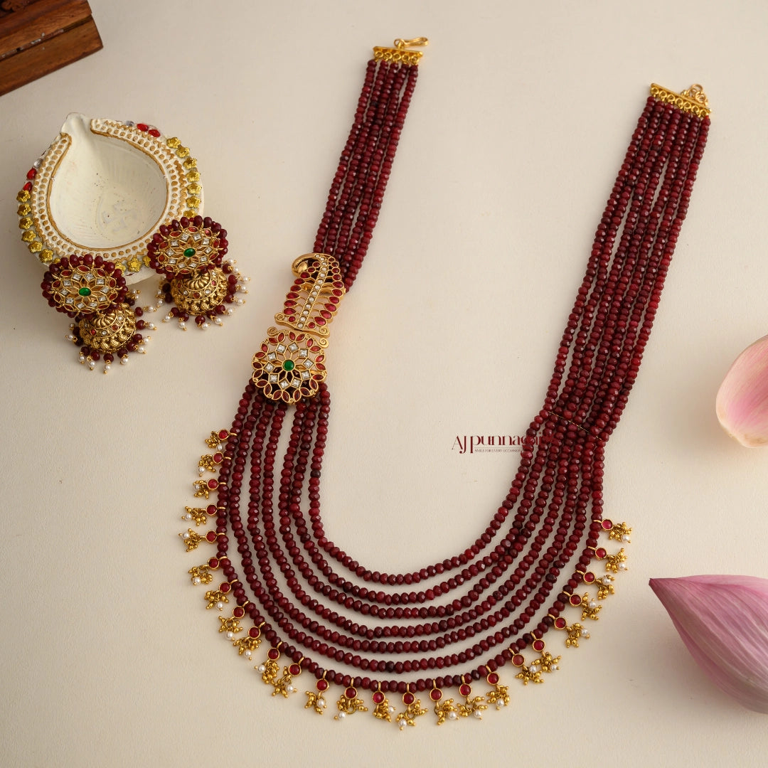 Royal Look Multi Layered Beaded Haram - Ruby