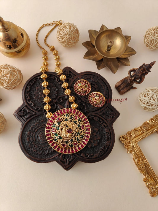 Royal Look Peacock design Beaded Haram - Ruby