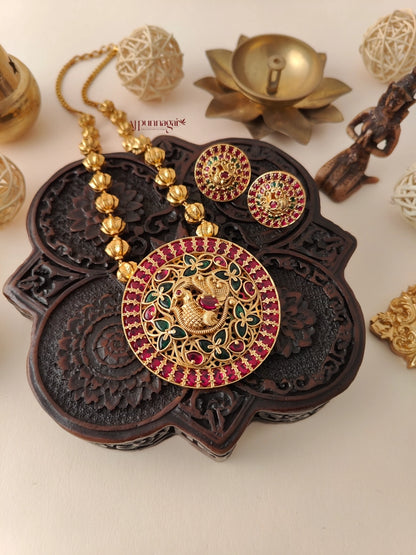 Royal Look Peacock design Beaded Haram - Ruby