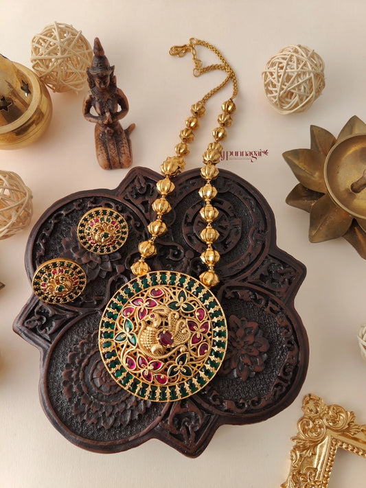 Royal Look Peacock design Beaded Haram - Green