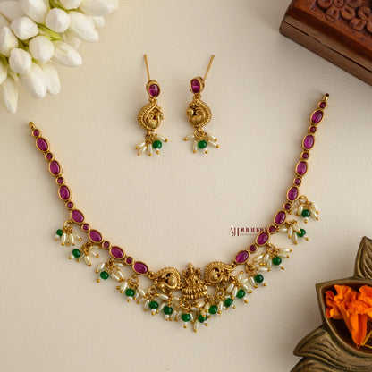 Premium Matt Lakshmi Necklace With Rice Pearl