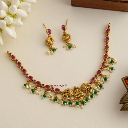 Premium Matt Lakshmi Necklace With Rice Pearl
