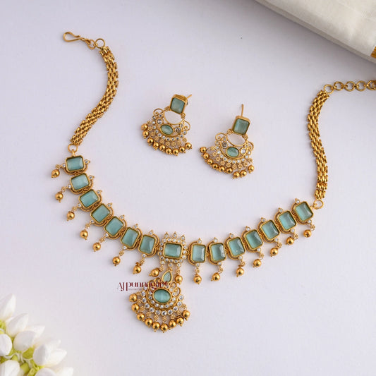 Bold AD Stone Necklace - Pastel Green