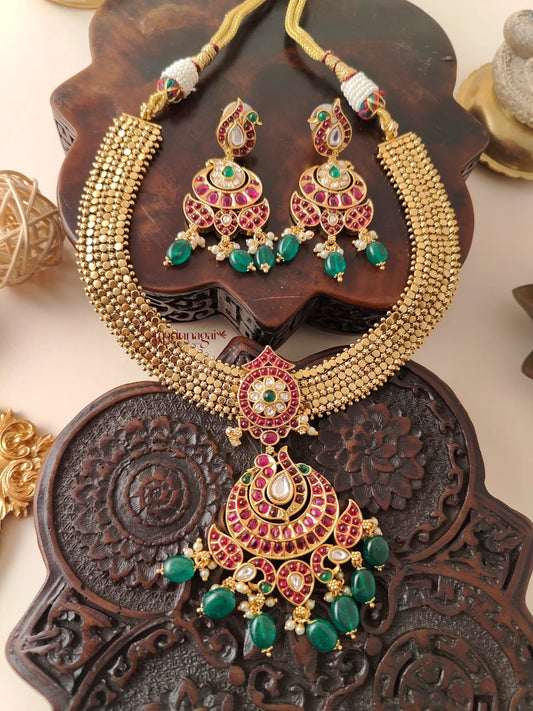 Gold Look Alike Peacock Necklace - Multi