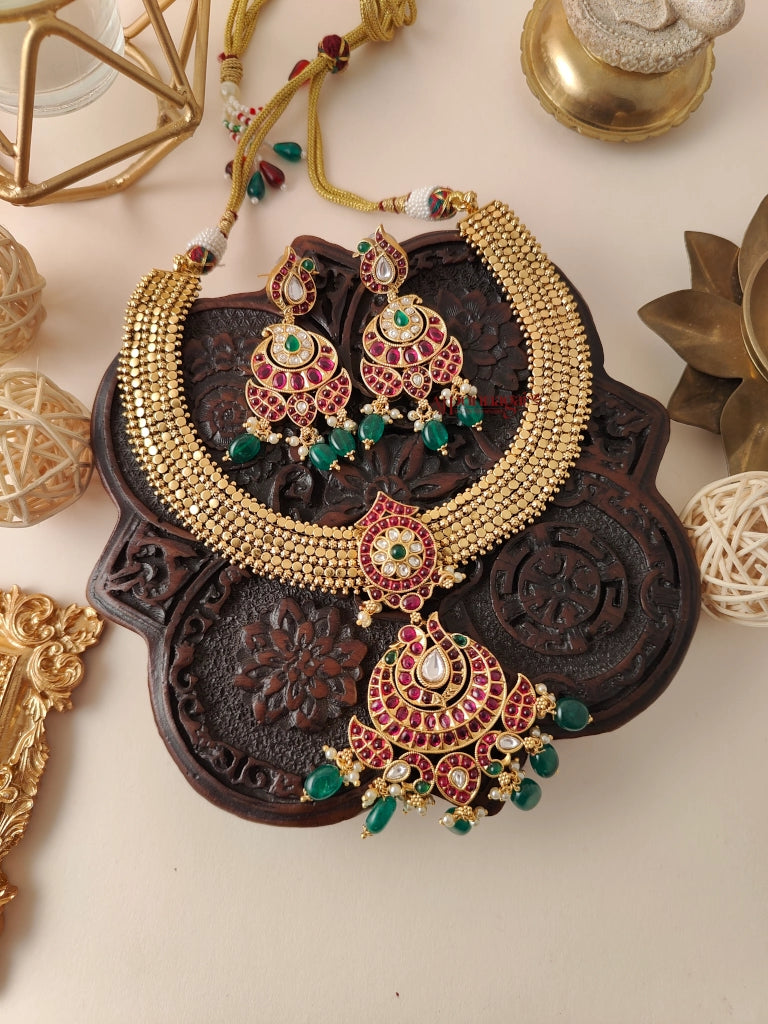 Gold Look Alike Peacock Necklace - Multi