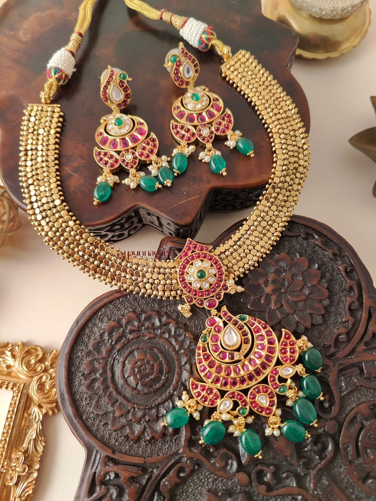 Gold Look Alike Peacock Necklace - Multi