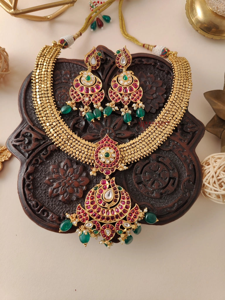 Gold Look Alike Peacock Necklace - Multi