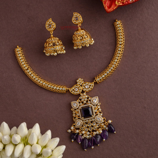 Royal Look AD Hasli Necklace - Violet
