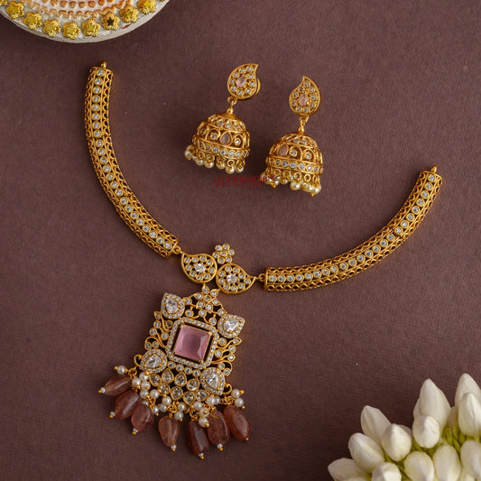 Royal Look AD Hasli Necklace - Pastel Pink