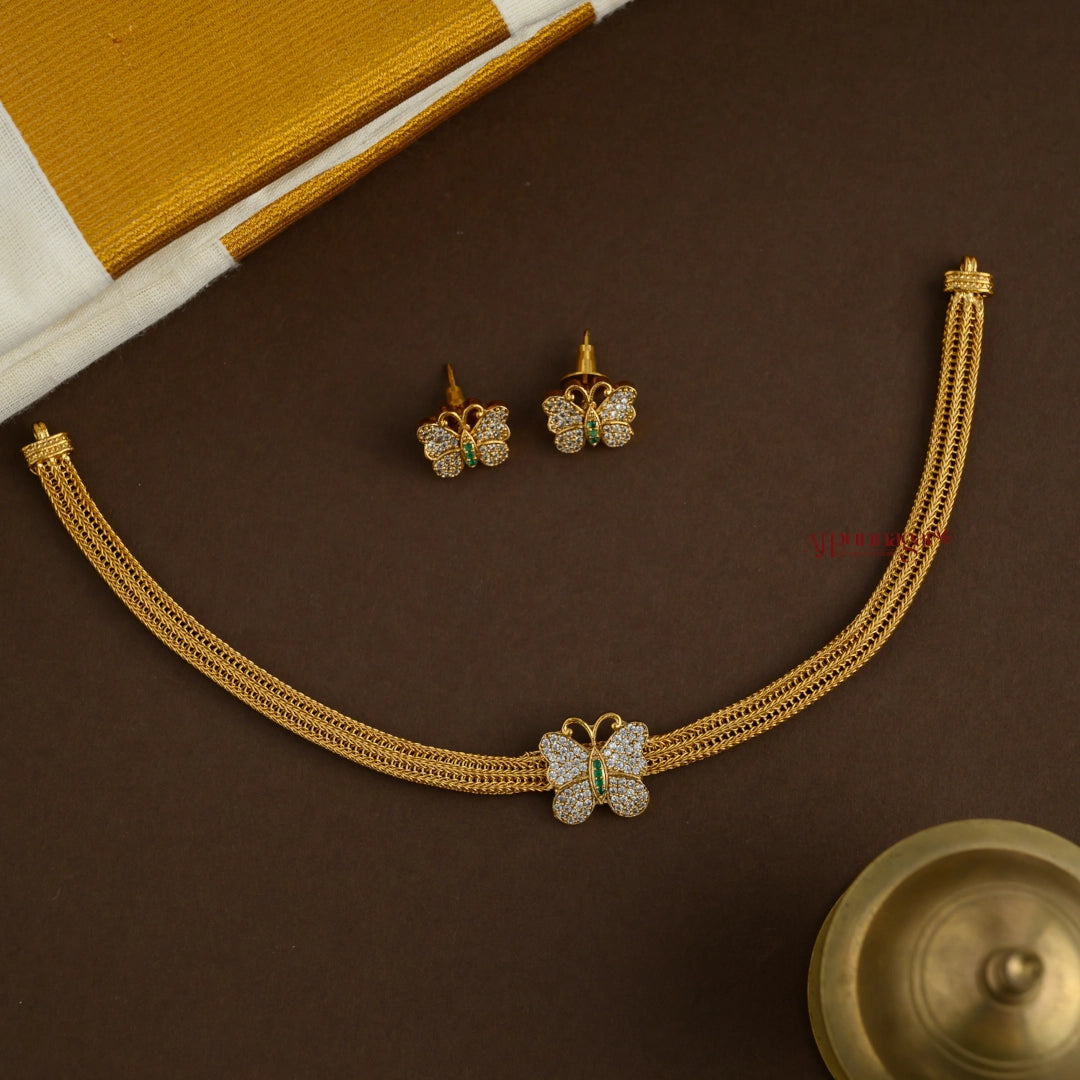 Simple Matt Butterfly Necklace - White With Green
