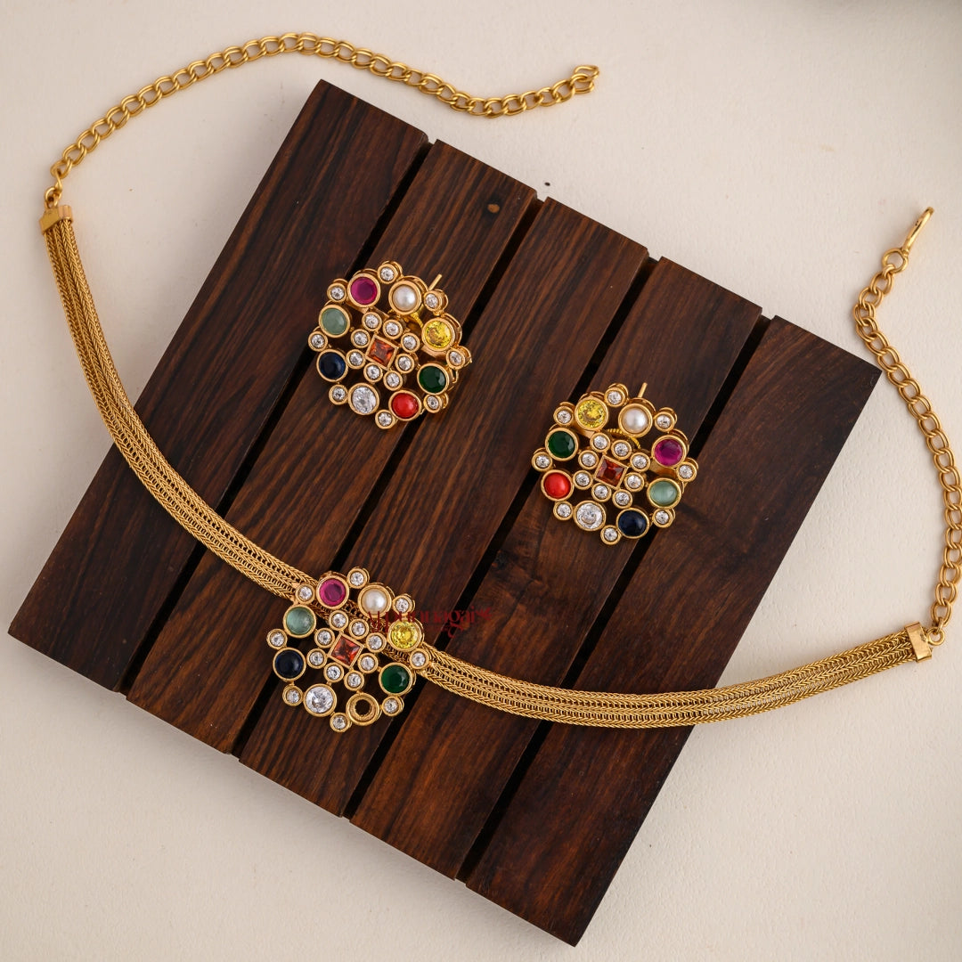 Classy Navaratna Matt Necklace