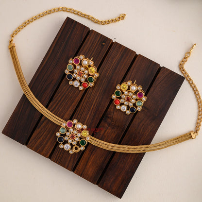 Classy Navaratna Matt Necklace