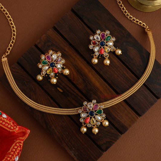 Trendy Navaratna Matt Necklace
