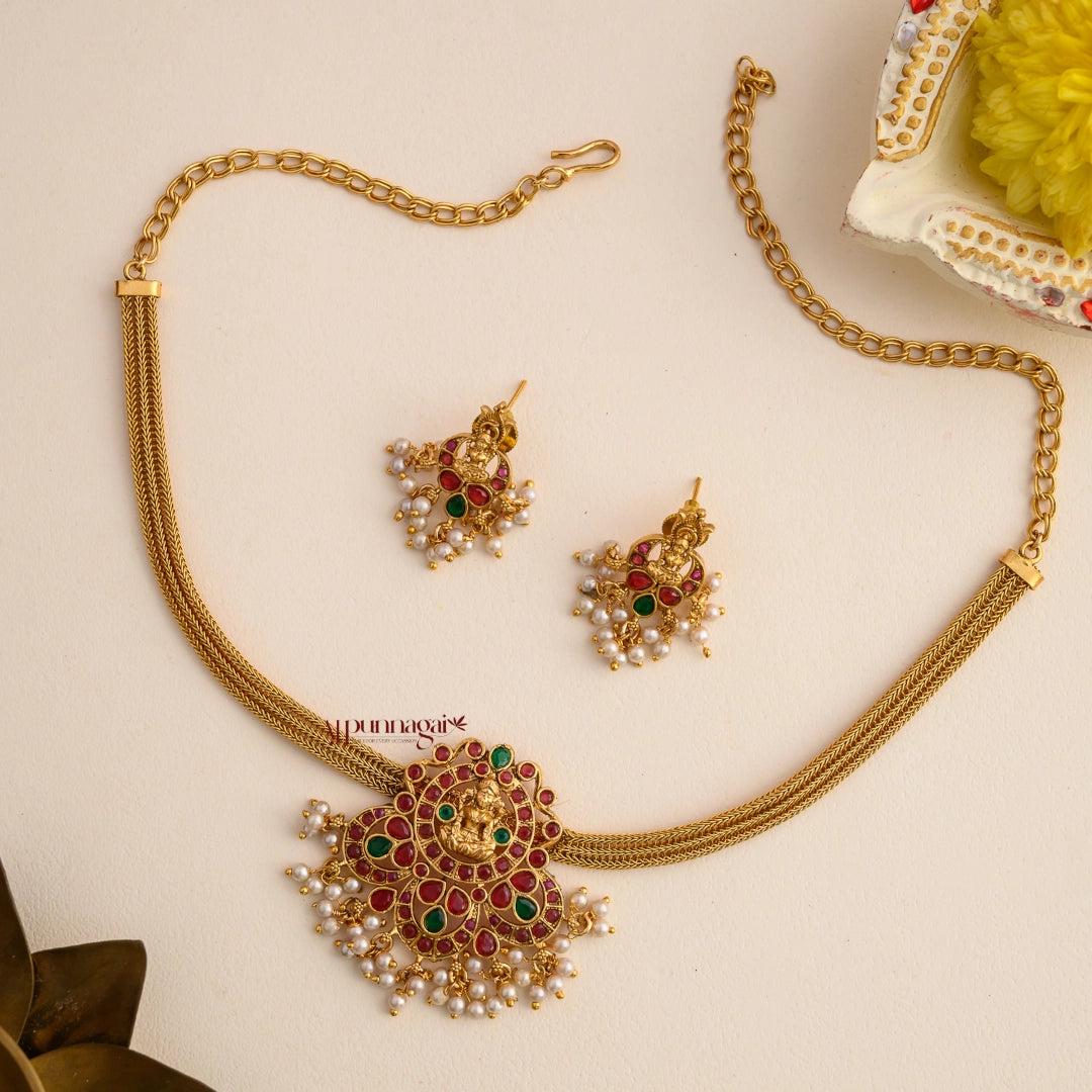 South Indian Style Lakshmi Kemp Matt Necklace