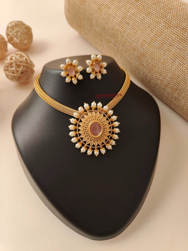Floral Matt Necklace - Pastel Pink