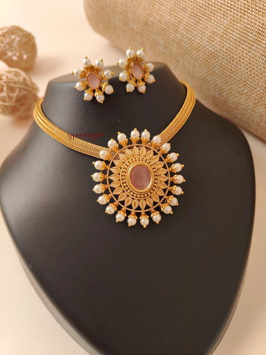Floral Matt Necklace - Pastel Pink