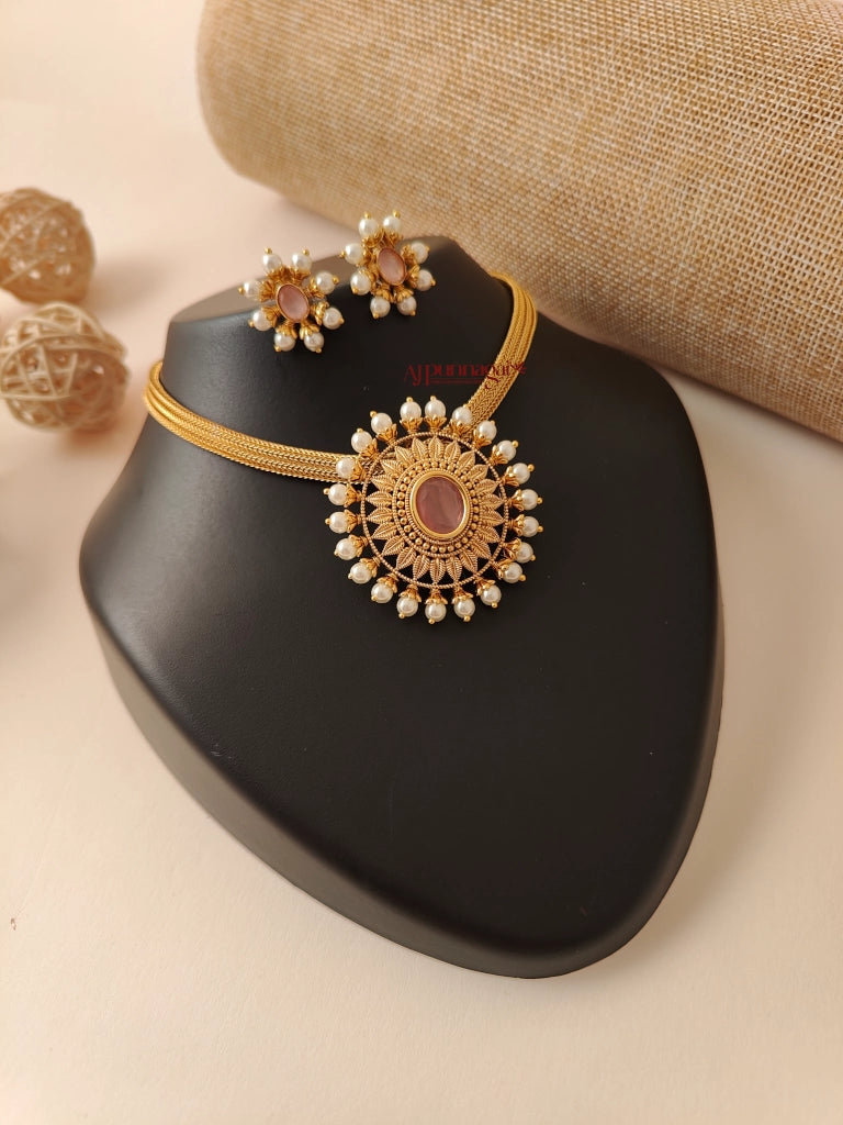 Floral Matt Necklace - Pastel Pink