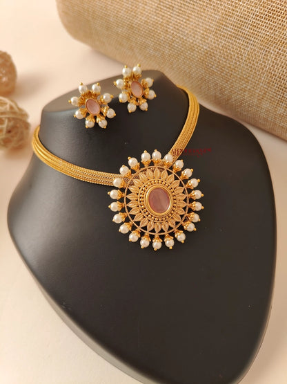 Floral Matt Necklace - Pastel Pink